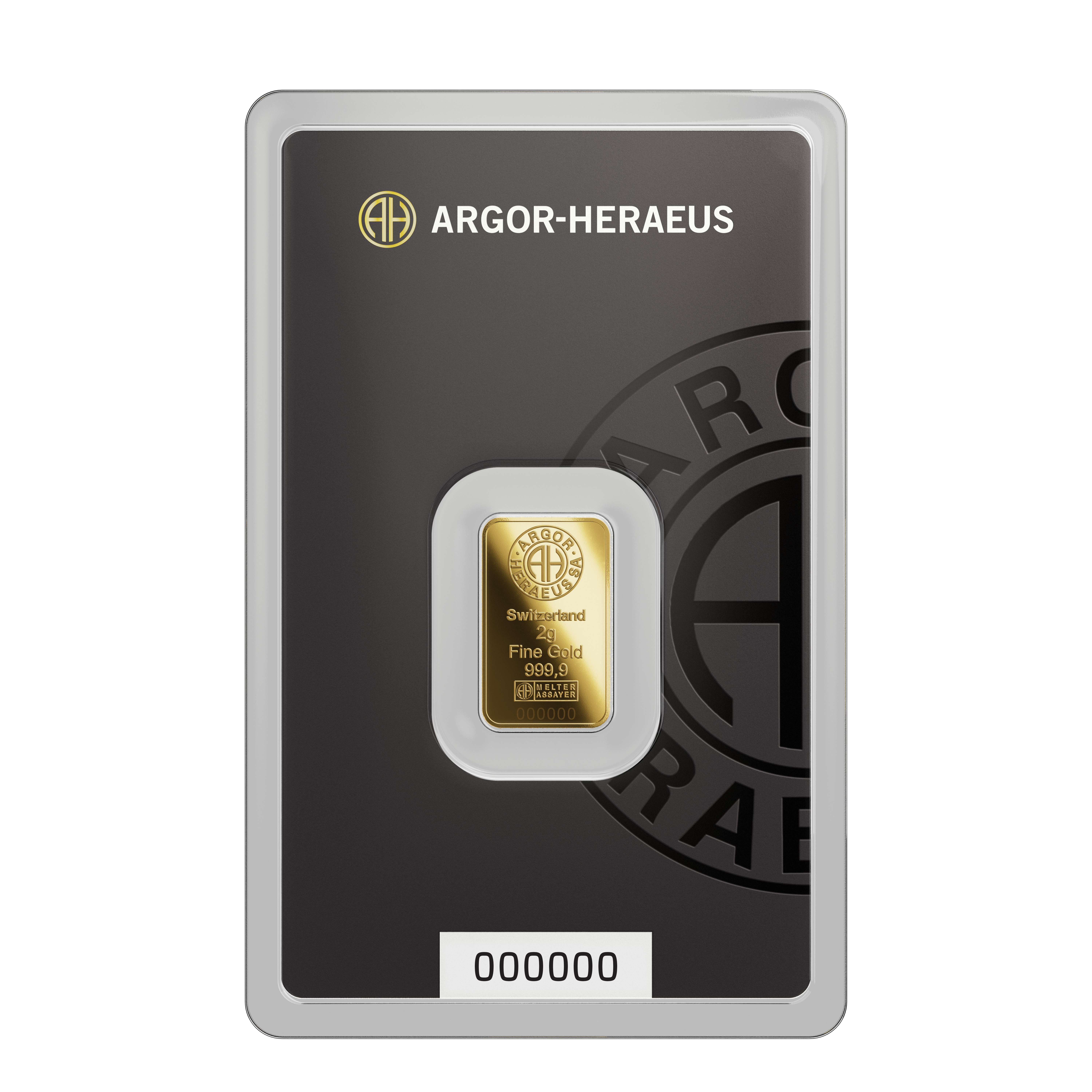 GOLD_Packaging_2g_Front Lingot d'or 2 g Argor-Heraeus 999,9‰
