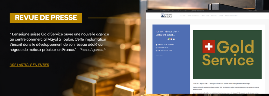 Nouvelle agence Gold Service au centre commercial Mayol à Toulon, dédiée à l’achat et la vente d’or et de métaux précieux.